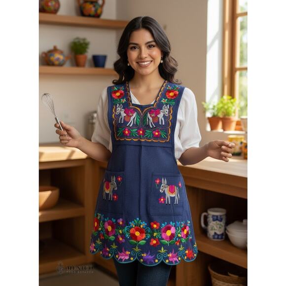 Mexican Folkloric apron embroidered  one of a kind mexico todo corazon  SMALL - Picture 5 of 11